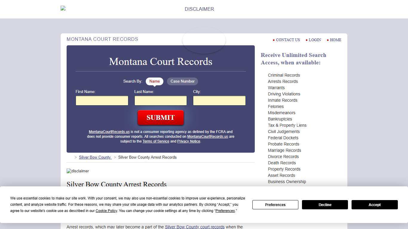 Silver Bow County Arrest Records MontanaCourtRecords.us
